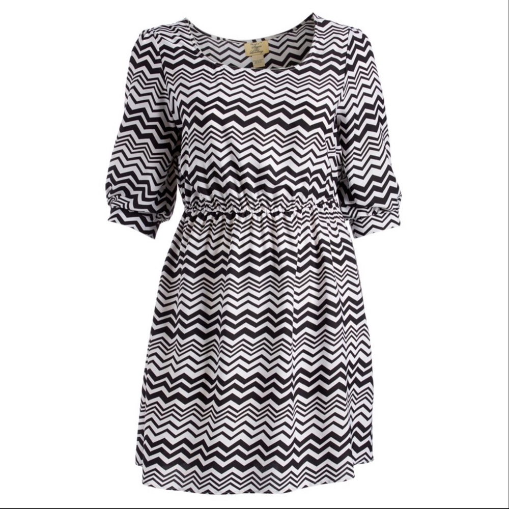 Black and White Puff Sleeve Mini Sundress